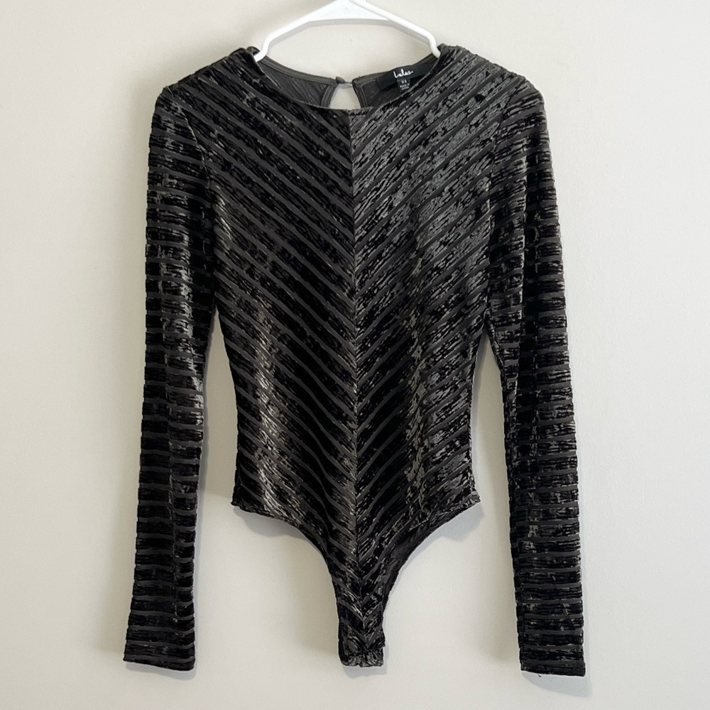 Lulus Velvet Striped Long Sleeve Bodysuit